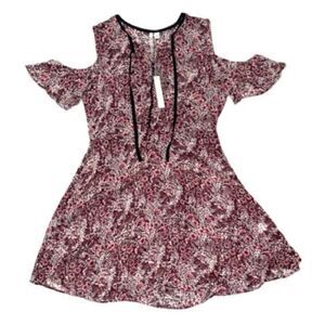 LC Lauren Conrad Sheer Floral Dress Swim Coverup Floral Wine Cutout Shoulders